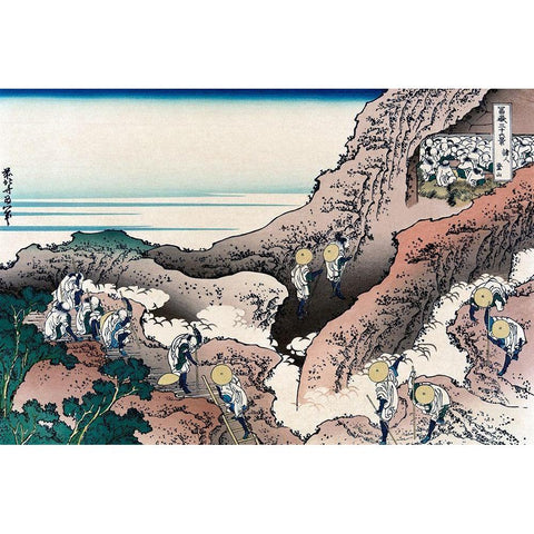 Climbing Mt. Fuji, 1830 Black Modern Wood Framed Art Print with Double Matting by Hokusai