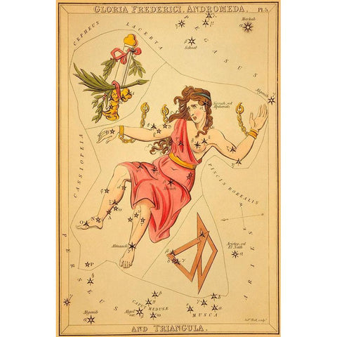 Gloria Frederici, Andromeda, and Triangula, 1825 Gold Ornate Wood Framed Art Print with Double Matting by Aspin, Jehoshaphat