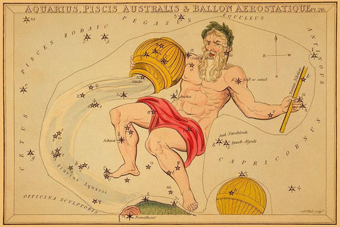 Aquarius, Piscis Australis and Ballon Aerostatique, 1825 White Modern Wood Framed Art Print with Double Matting by Aspin, Jehoshaphat