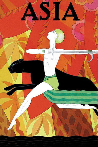 Mowgli and the Black Panther with Title, 1926 White Modern Wood Framed Art Print with Double Matting by McIntosh, Frank