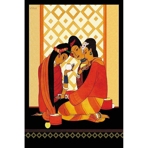 Burma-Gossip, 1926 Black Modern Wood Framed Art Print by McIntosh, Frank