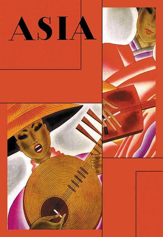 Japanese Instrument Player with Title, 1931 White Modern Wood Framed Art Print with Double Matting by McIntosh, Frank