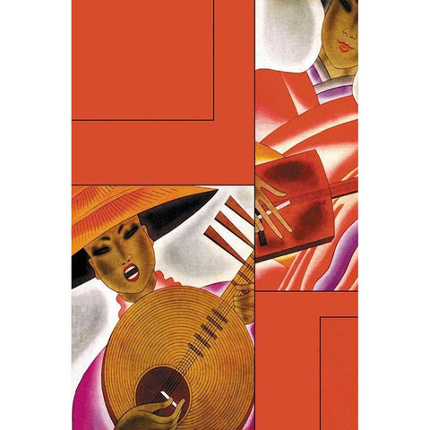 Japanese Instrument Player, 1931 Black Modern Wood Framed Art Print with Double Matting by McIntosh, Frank