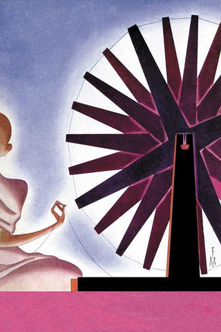 Indias Symbolic Wheel, 1932 Black Ornate Wood Framed Art Print with Double Matting by McIntosh, Frank