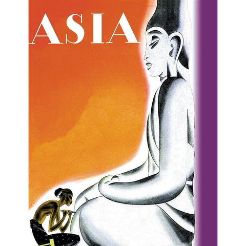 Burmese Sculptor at the Knees of Buddha with Title, 1933 Black Modern Wood Framed Art Print by McIntosh, Frank