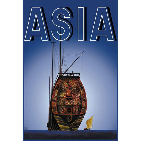 Chinese Junks with Title, 1934 Black Modern Wood Framed Art Print with Double Matting by McIntosh, Frank