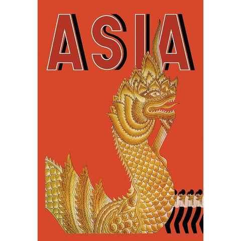 Dragon Temple of Siam with Title, 1934 Gold Ornate Wood Framed Art Print with Double Matting by McIntosh, Frank