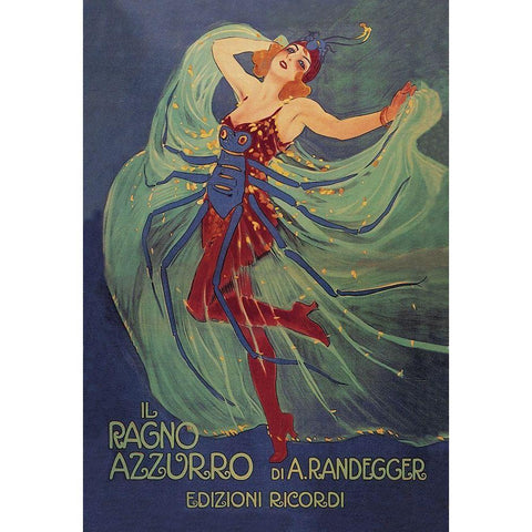 Il Ragno Azzurro (The Blue Spider), 1912 Black Modern Wood Framed Art Print by Metlicovitz, Leopoldo