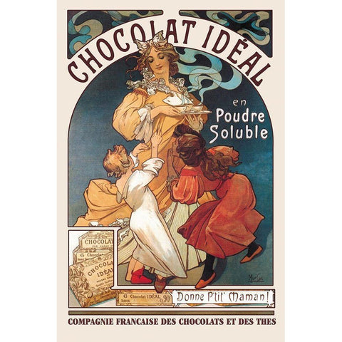 Chocolat Ideal, 1897 White Modern Wood Framed Art Print by Mucha, Alphonse