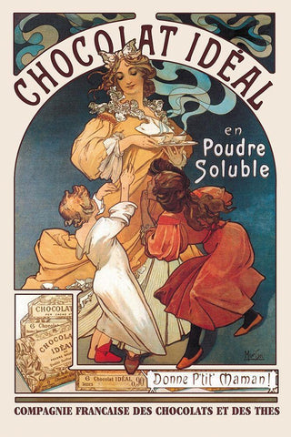 Chocolat Ideal, 1897 White Modern Wood Framed Art Print with Double Matting by Mucha, Alphonse