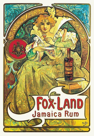 Fox-Land Jamaica Rum, 1897 White Modern Wood Framed Art Print with Double Matting by Mucha, Alphonse