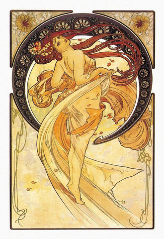 Dance (Golden), 1898 Black Ornate Wood Framed Art Print with Double Matting by Mucha, Alphonse