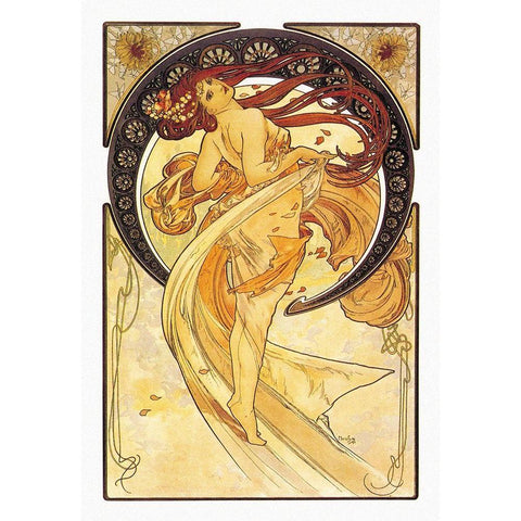 Dance (Golden), 1898 White Modern Wood Framed Art Print by Mucha, Alphonse