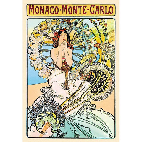 Monaco - Monte Carlo Black Modern Wood Framed Art Print by Mucha, Alphonse