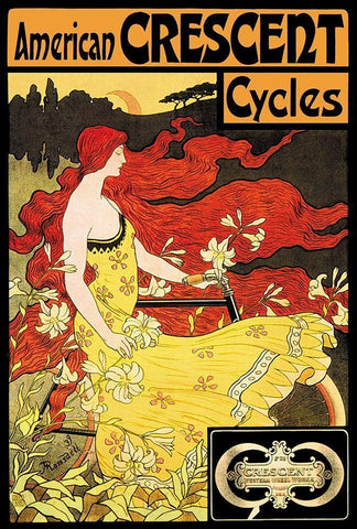 American Crescent Cycles, 1901 Black Ornate Wood Framed Art Print with Double Matting by Ramsdell, Fred