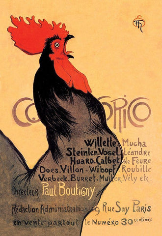 Cocorico, 1899 Black Ornate Wood Framed Art Print with Double Matting by Steinlen, Theophile Alexandre