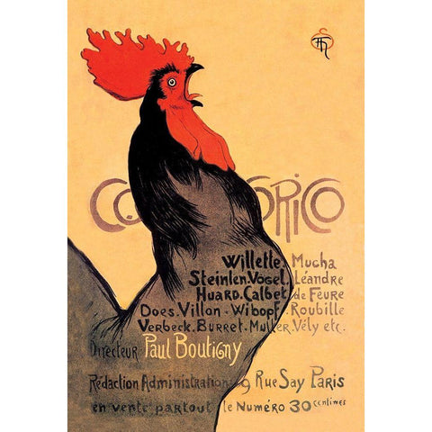 Cocorico, 1899 Black Modern Wood Framed Art Print by Steinlen, Theophile Alexandre