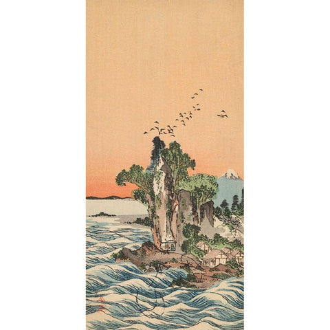 View of Shichirigahama, 1880 Black Modern Wood Framed Art Print with Double Matting by Tani, Buncho