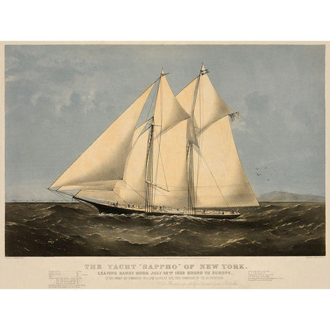 The Yacht Sappho of New York, 1869 Gold Ornate Wood Framed Art Print with Double Matting by Unknown