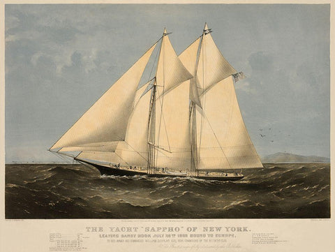 The Yacht Sappho of New York, 1869 Black Ornate Wood Framed Art Print with Double Matting by Unknown