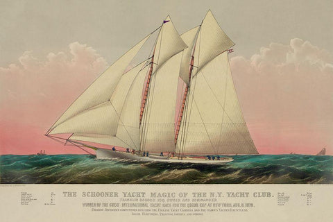 The Schooner yacht magic of the N.Y. Yacht Club, 1870 White Modern Wood Framed Art Print with Double Matting by Unknown