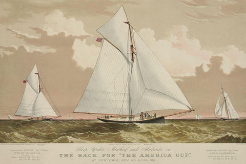 Sloop yachts Mischief and Atalanta in the race for The America Cup, 1870 Black Ornate Wood Framed Art Print with Double Matting by Unknown