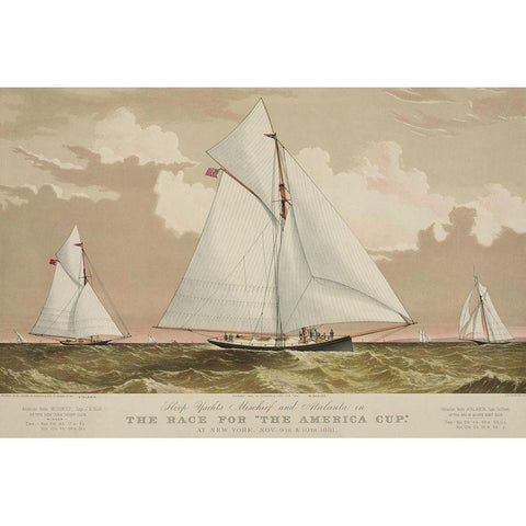 Sloop yachts Mischief and Atalanta in the race for The America Cup, 1870 Black Modern Wood Framed Art Print with Double Matting by Unknown