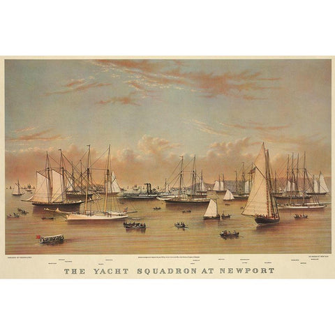 The Yacht squadron at Newport, 1872 Gold Ornate Wood Framed Art Print with Double Matting by Unknown