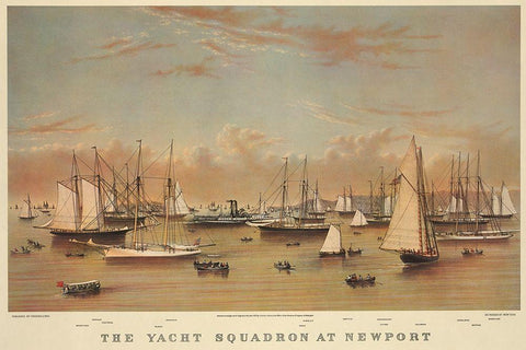 The Yacht squadron at Newport, 1872 White Modern Wood Framed Art Print with Double Matting by Unknown