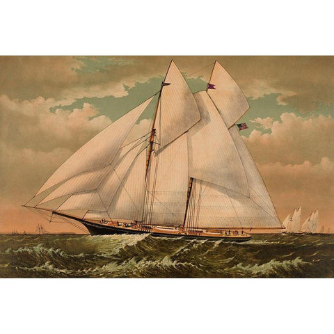 Yacht Norseman of New York, 1882 Gold Ornate Wood Framed Art Print with Double Matting by Unknown