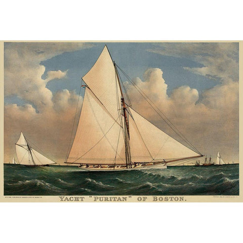 Yacht Puritan of Boston, 1885 Gold Ornate Wood Framed Art Print with Double Matting by Unknown