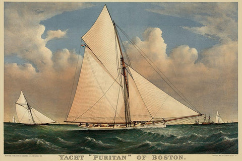 Yacht Puritan of Boston, 1885 Black Ornate Wood Framed Art Print with Double Matting by Unknown