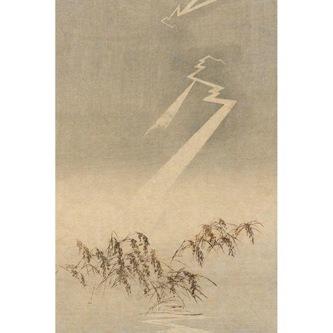 Thunder and lightning over rice grain, 1900 White Modern Wood Framed Art Print by Unknown