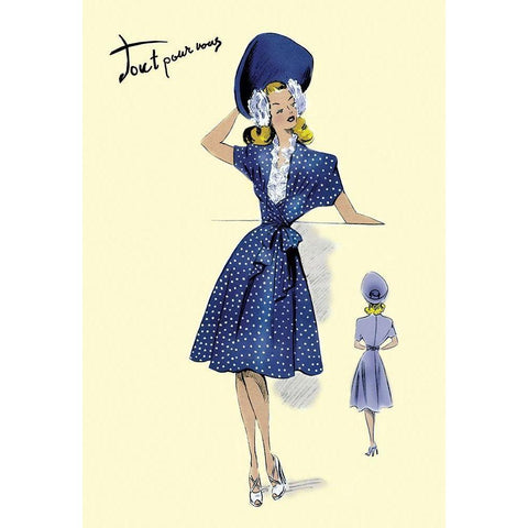 Summer Polka-Dot Dress and Hat, 1947 White Modern Wood Framed Art Print by Unknown