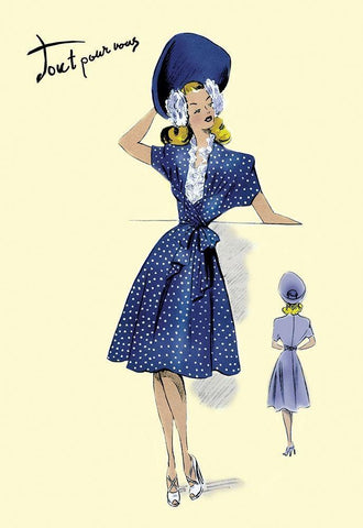 Summer Polka-Dot Dress and Hat, 1947 White Modern Wood Framed Art Print with Double Matting by Unknown