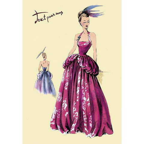 Magenta Evening Gown, 1947 White Modern Wood Framed Art Print by Unknown