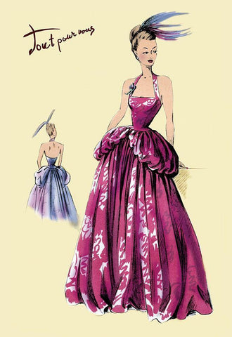 Magenta Evening Gown, 1947 White Modern Wood Framed Art Print with Double Matting by Unknown