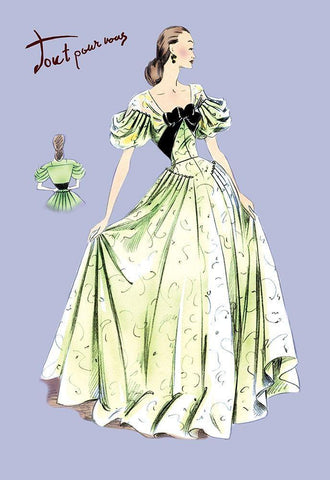 Pleated Lime Gown, 1947 White Modern Wood Framed Art Print with Double Matting by Unknown