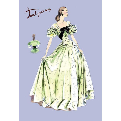 Pleated Lime Gown, 1947 Gold Ornate Wood Framed Art Print with Double Matting by Unknown