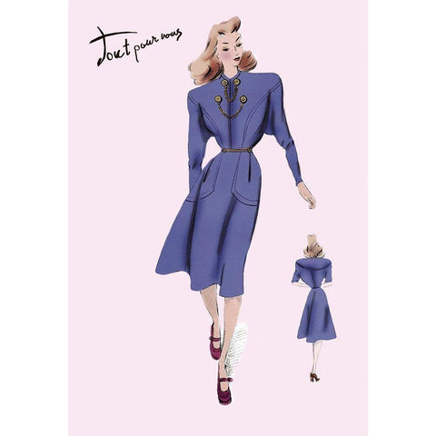 On the Go in Royal Blue, 1947 Gold Ornate Wood Framed Art Print with Double Matting by Unknown