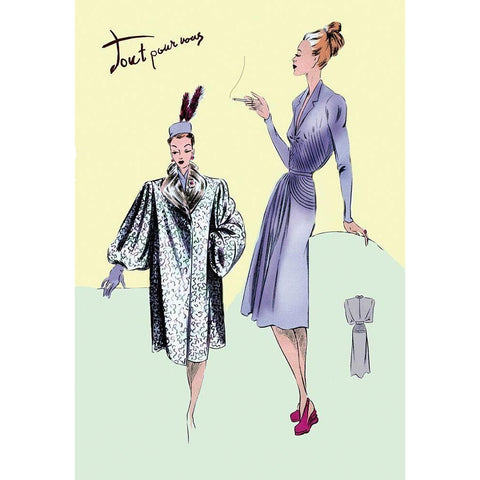 Dinner Dress and Overcoat, 1947 Black Modern Wood Framed Art Print with Double Matting by Unknown