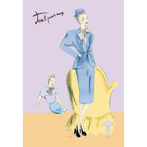 Daytime Suit in Blue, 1947 Black Modern Wood Framed Art Print with Double Matting by Unknown