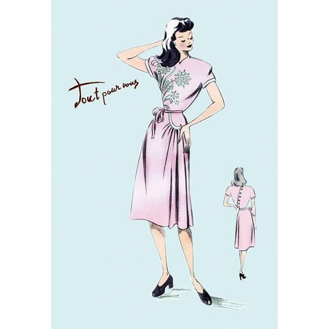 Summer Dress with Oriental Flair, 1947 Gold Ornate Wood Framed Art Print with Double Matting by Unknown