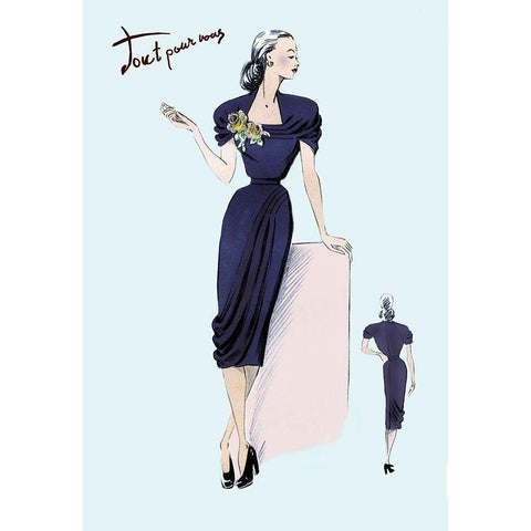 Royal Blue Dress with Corsage, 1947 White Modern Wood Framed Art Print by Unknown