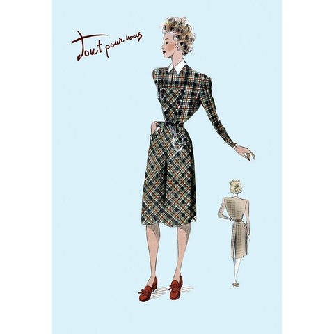 Casual Plaid Dress, 1947 Black Modern Wood Framed Art Print with Double Matting by Unknown