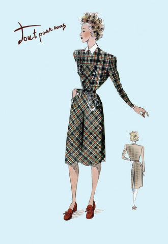 Casual Plaid Dress, 1947 Black Ornate Wood Framed Art Print with Double Matting by Unknown