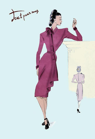 Flap Over Button Dress, 1947 White Modern Wood Framed Art Print with Double Matting by Unknown