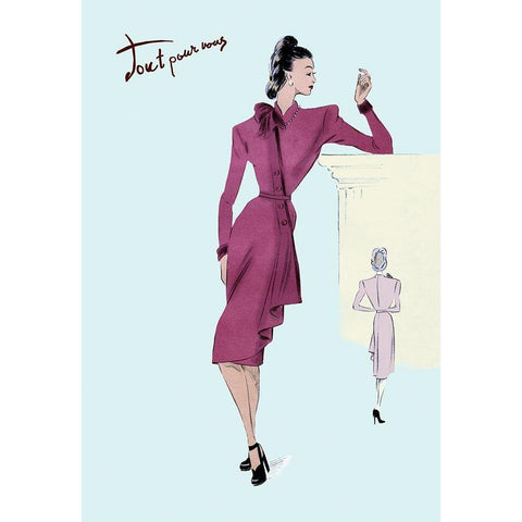 Flap Over Button Dress, 1947 Black Modern Wood Framed Art Print with Double Matting by Unknown