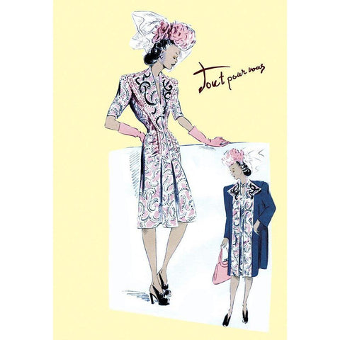 Paisley Dress with Hat, Gloves and Jacket, 1947 Black Modern Wood Framed Art Print with Double Matting by Unknown