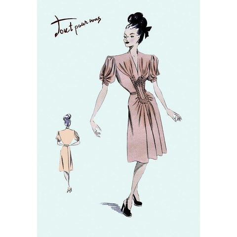 Party Dress with Pleats, 1947 Gold Ornate Wood Framed Art Print with Double Matting by Unknown